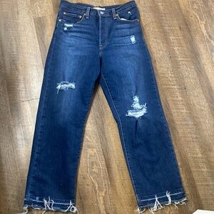 LEVI’S PREMIUM 501 RIBCAGE STRAIGHT ANKLE UNDONE HEM FOR FREE PEOPLE LUXEDENIM